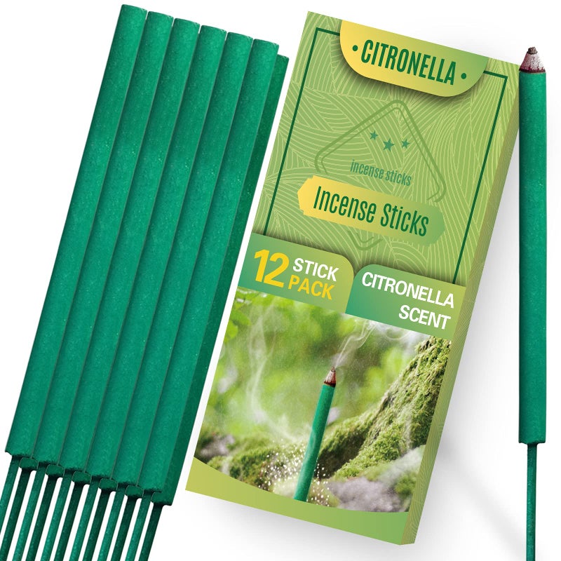 SCENTORINI Citronella Incense Sticks, Thick Citronella, Lemongrass Incense Sticks, for Outdoor Garden Patio Camping, 12 PCS - Image 1